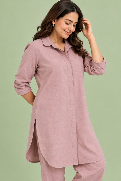 Relaxed Cotton Slub Coord Set – Light Pink