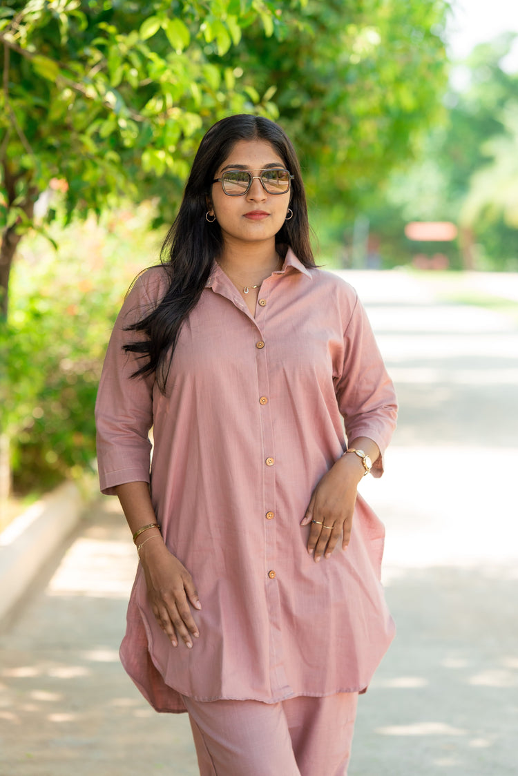 Self Made- Relaxed Cotton Slub Coord Set – Light Pink