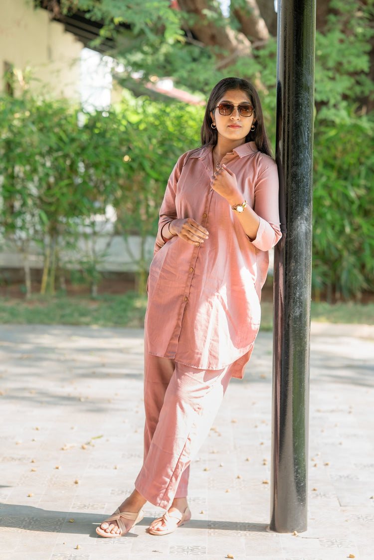 Self Made- Relaxed Cotton Slub Coord Set – Light Pink
