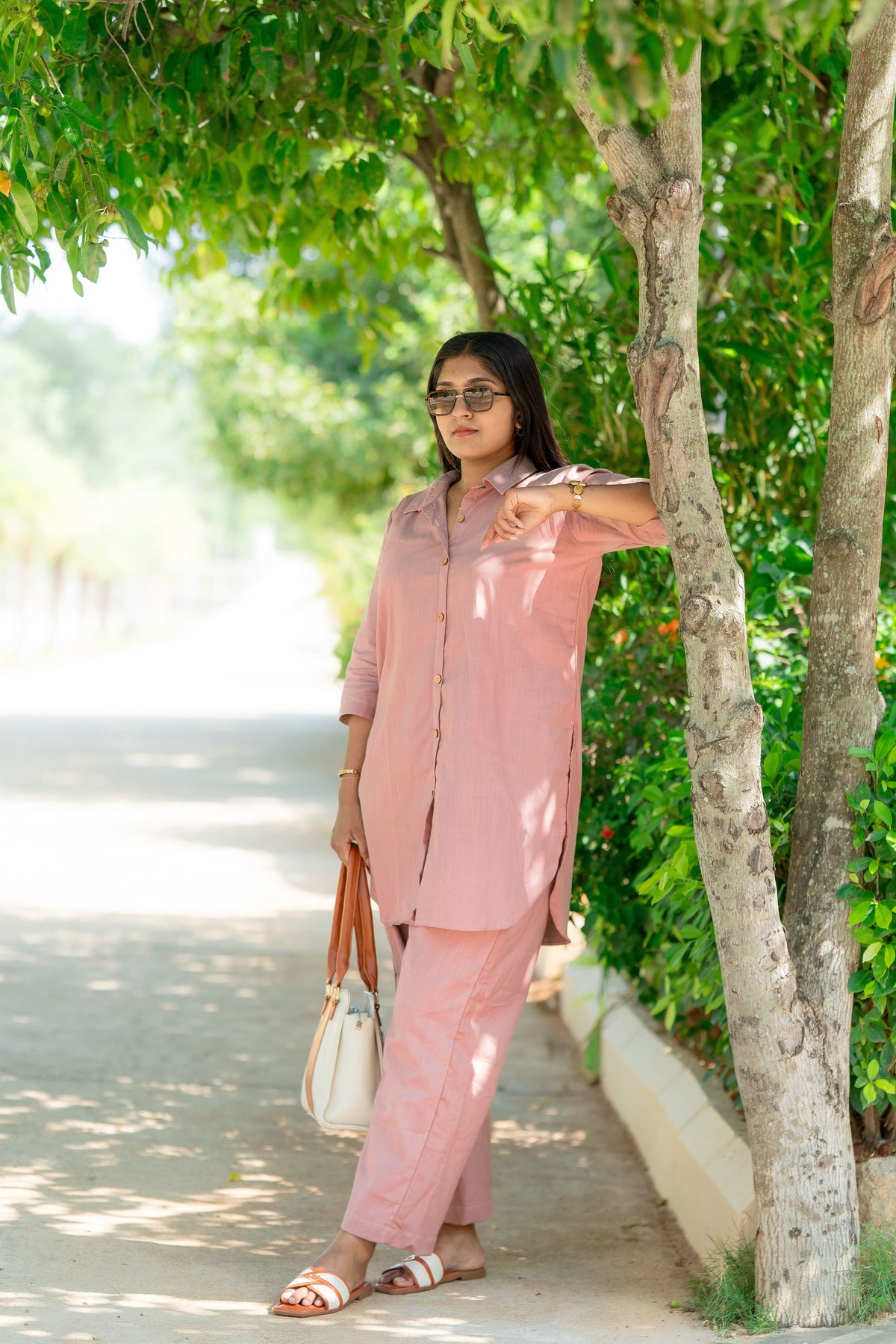 Self Made- Relaxed Cotton Slub Coord Set – Light Pink