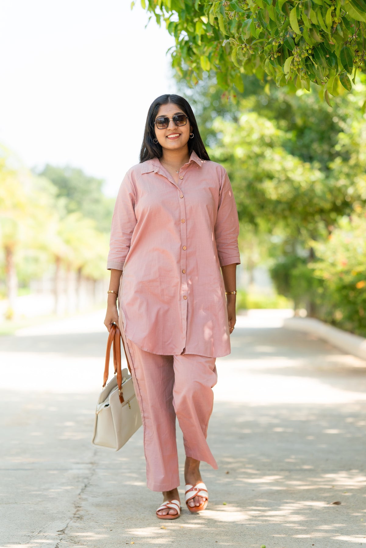Self Made- Relaxed Cotton Slub Coord Set – Light Pink