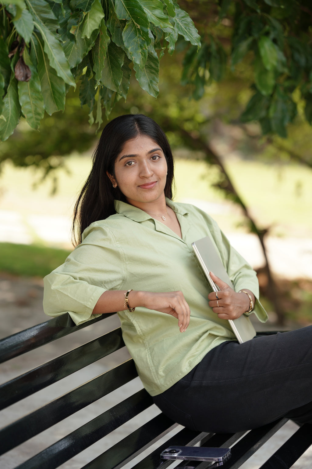 No Rules-Sage Green Cotton Cambric Shirt with Subtle Embroidery