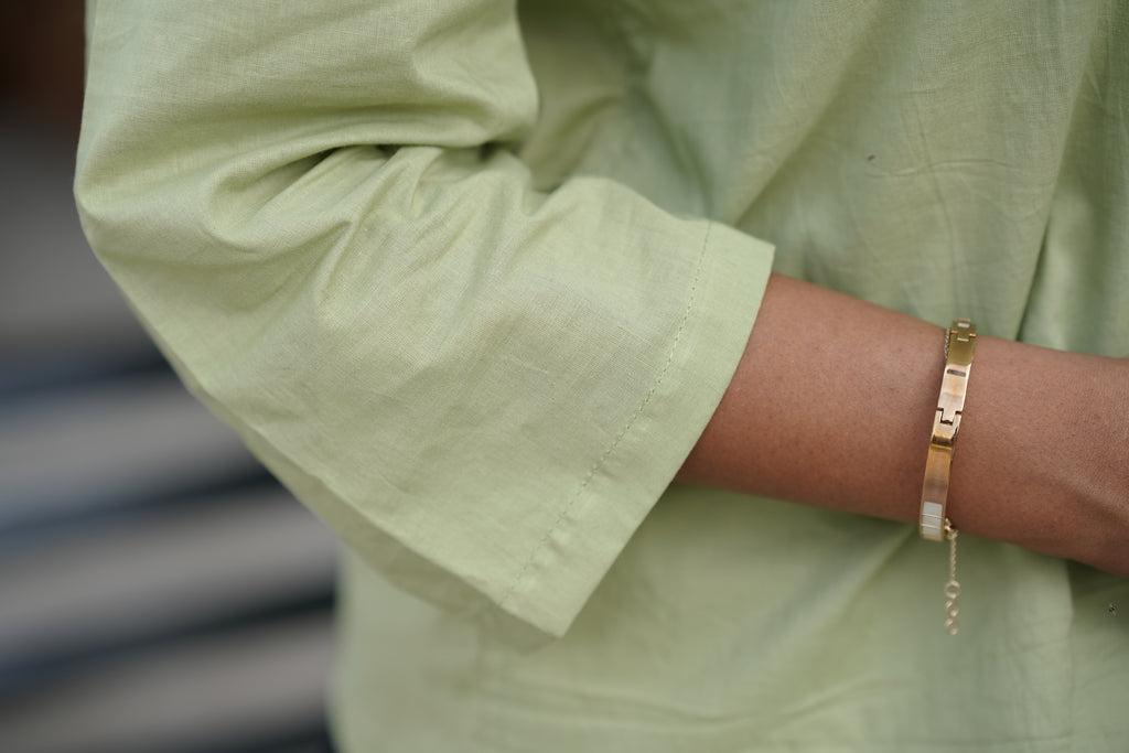 No Rules-Sage Green Cotton Cambric Shirt with Subtle Embroidery