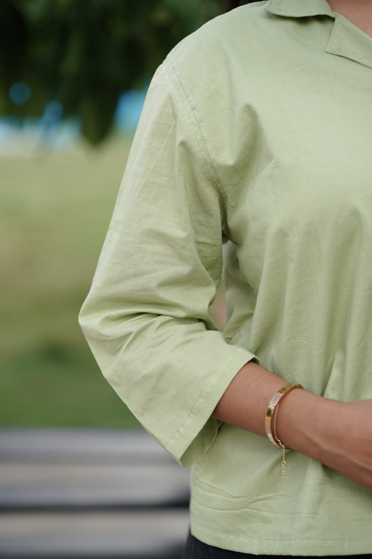 No Rules-Sage Green Cotton Cambric Shirt with Subtle Embroidery